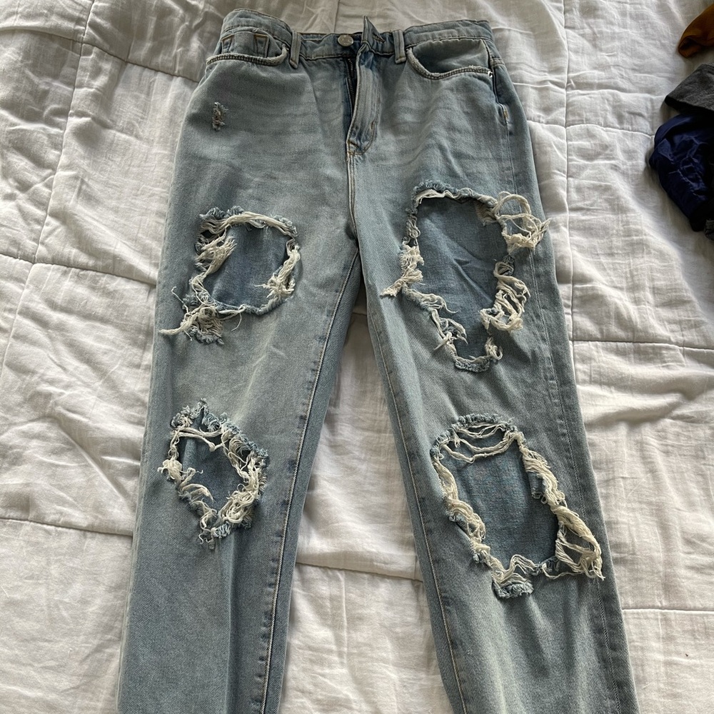 Ripped Straight Leg Jeans